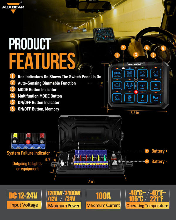 RGB Series 6/8/12 Gang LED Switch Panel,Off Road Light Controller - Dunes 2 Dezert SXS