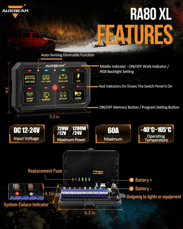 RGB Series 6/8/12 Gang LED Switch Panel,Off Road Light Controller - Dunes 2 Dezert SXS