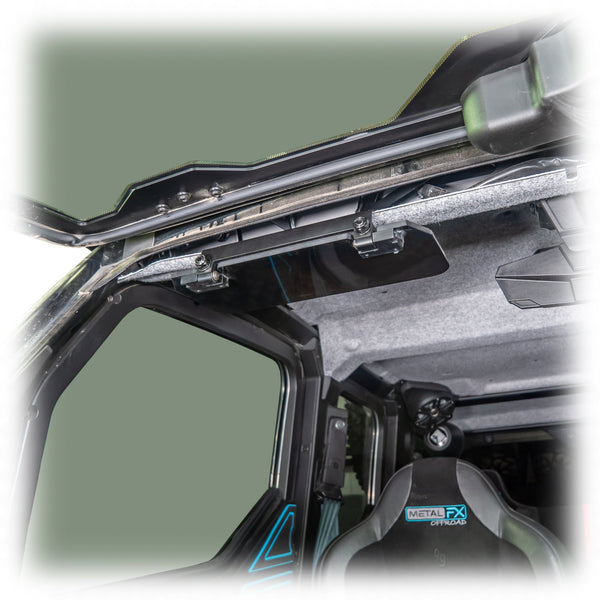 Adjustable tinted polycarbonate sun visor for 2024+ Polaris XPEDITION models with anodized aluminum hardware and dual pivot mounting