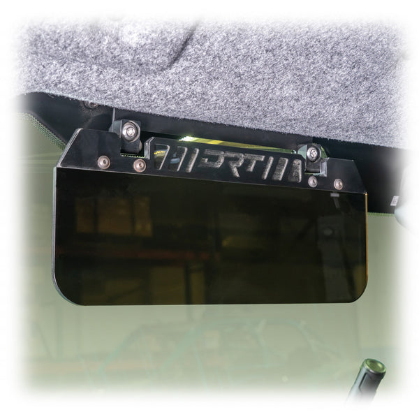 Adjustable tinted polycarbonate sun visor for 2024+ Polaris XPEDITION models with anodized aluminum hardware and dual pivot mounting