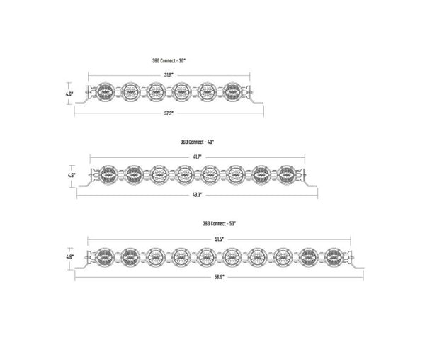 Rigid 360 Connect 40-inch RGBW LED light bar with eight modular pods, adjustable curve, and spot-drive optics for off-road lighting