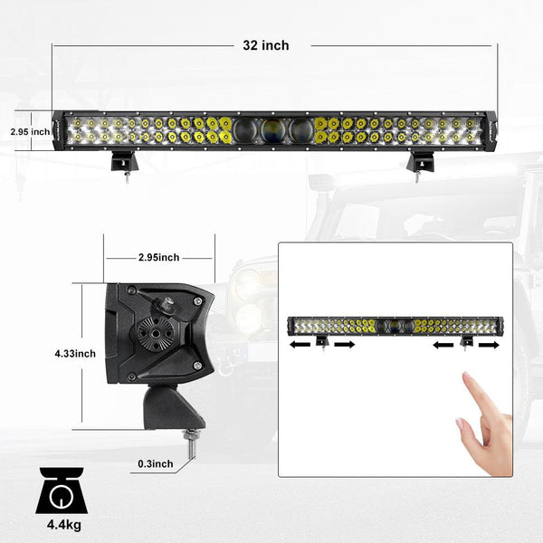32 Inch 5D-PRO Series Dual Row LED Light Bars & Car Roof Windshield Mounting Brackets Combo for 2014-2021 RZR XP 1000 and RZR XP 4 1000 ,2016-2021 RZR 900,2016-2021 RZR-S 1000 - Dunes 2 Dezert SXS