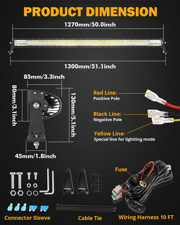 50 Inch 6 Modes White&Amber Straight Off Road Led Light Bar - Dunes 2 Dezert SXS