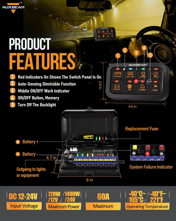 RGB Series 6/8/12 Gang LED Switch Panel,Off Road Light Controller - Dunes 2 Dezert SXS