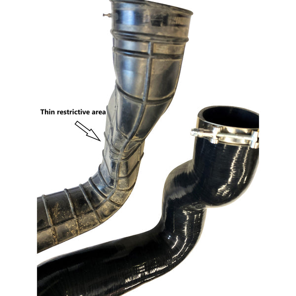 RPM Big Fatty silicone intake tube upgrade for Polaris RZR Pro XP, Turbo R, and Pro S with 6-ply strength and OEM fitment.