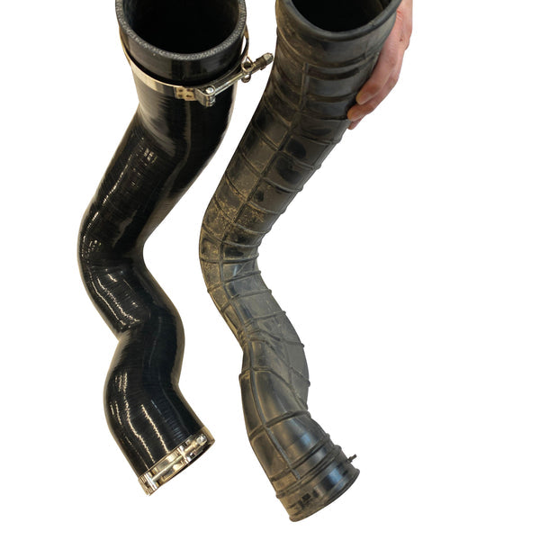 RPM Big Fatty silicone intake tube upgrade for Polaris RZR Pro XP, Turbo R, and Pro S with 6-ply strength and OEM fitment.