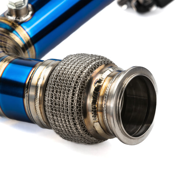 Lightweight titanium 3-inch RPM E-Valve exhaust for Can-Am X3 adds horsepower and sport tone with push-button valve control.