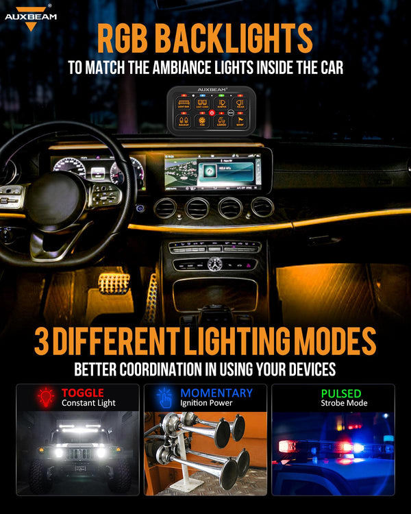 RGB Series 6/8/12 Gang LED Switch Panel,Off Road Light Controller - Dunes 2 Dezert SXS