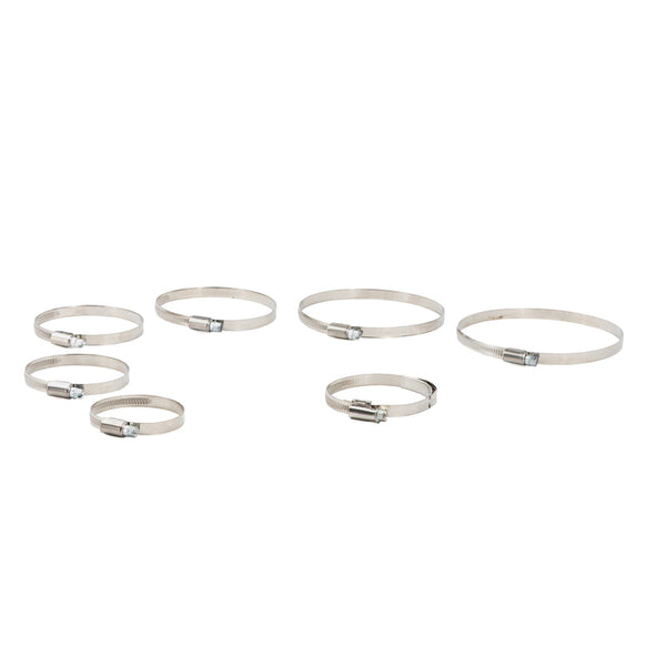 RPM German Style Clamps in 304 stainless steel for X3 throttle body and snowmobile silicone hose replacement, available in multiple sizes.