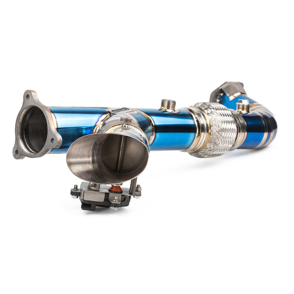 RPM 3-inch Titanium E-Valve exhaust for Polaris RZR Turbo models. Lightweight, high-flow dump valve mid pipe with plug-and-play wiring.