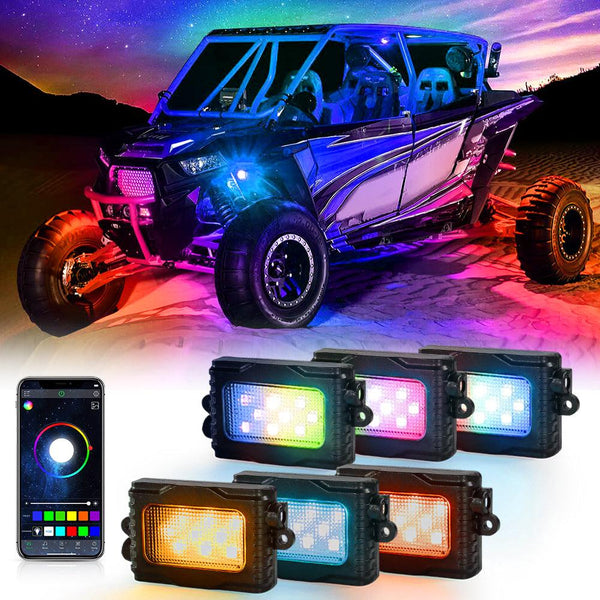 Magic Dream Color RGB LED Rock Lights Kit with Bluetooth APP Control, Multicolor Chasing Neon Underglow Lights for ATV UTV - Dunes 2 Dezert SXS