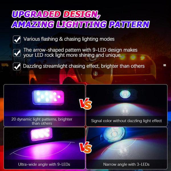 Magic Dream Color RGB LED Rock Lights Kit with Bluetooth APP Control, Multicolor Chasing Neon Underglow Lights for ATV UTV - Dunes 2 Dezert SXS
