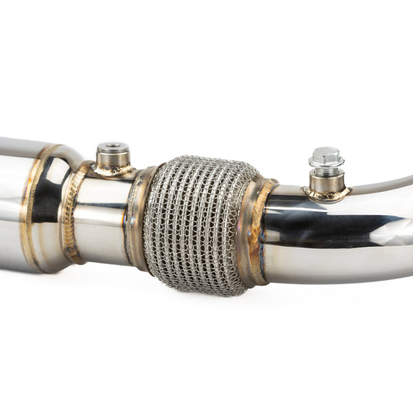 RPM 3-inch stainless steel full exhaust for RZR Turbo, with 12" muffler, dual O2 ports, and sporty turbo whistle tone.