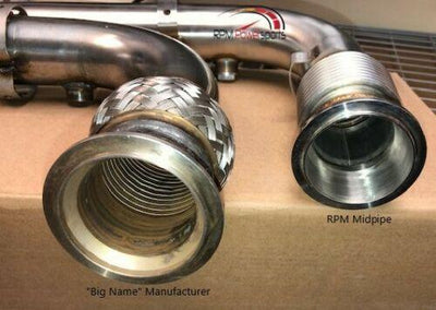 RPM TIG welded stainless mid pipe for Can-Am X3 Turbo, Turbo R, and RR with cat delete for max power and heat reduction.