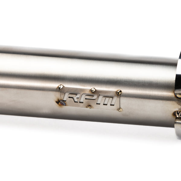 RPM TIG welded stainless mid pipe for Can-Am X3 Turbo, Turbo R, and RR with cat delete for max power and heat reduction.