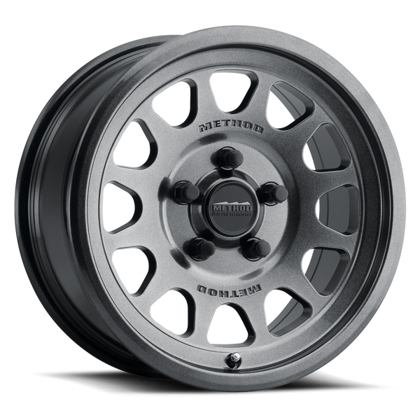 Method 414 Gloss Graphite Bead Grip® UTV Wheel with 12-window design, bead hump, and 1600 lb load rating for dunes and rugged terrain.