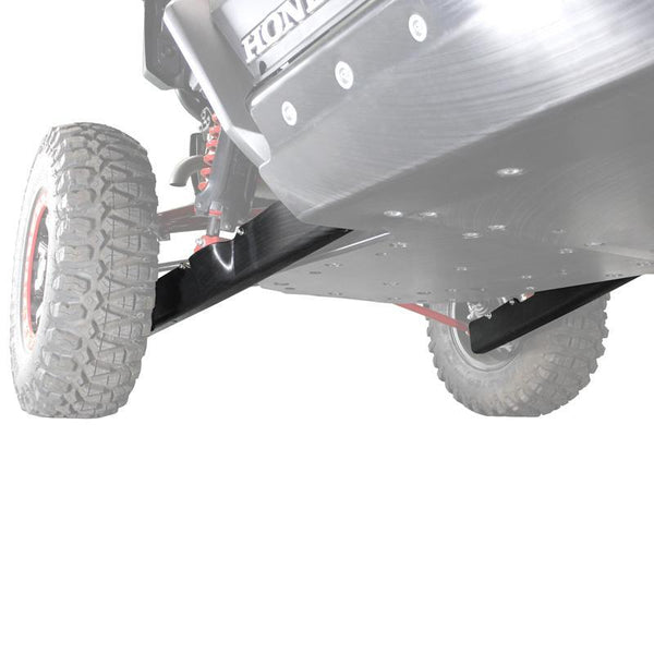 Factory UTV UHMW Trailing Arm Guards mounted on Honda Talon with 3/8" protection for rugged off-road trail and race conditions