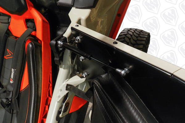 Moto Armor X3 door strut kit with black powder coat for automatic door opening on Maverick X3 2-seat UTVs.
