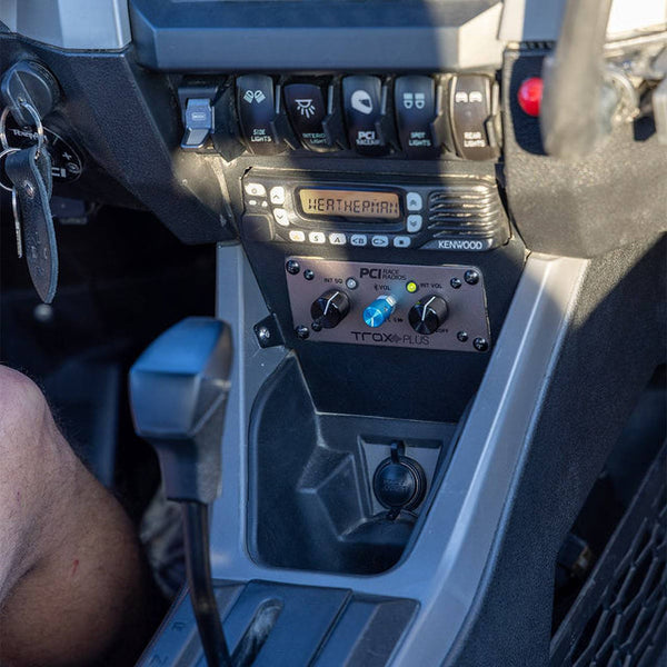 PCI RZR PRO Trax Stereo Intercom Kit 2022-2024 with Bluetooth, headset connections, and radio for Polaris RZR Pro XP, Turbo R, and Pro R models.