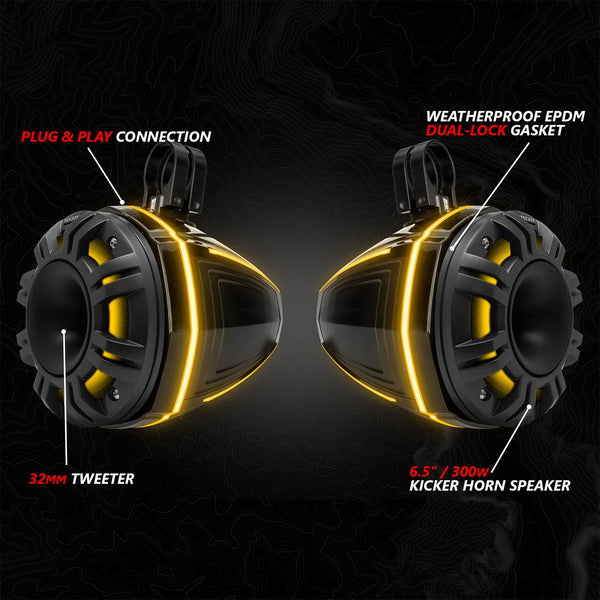 2024-2025 Can-Am® Maverick R, Phase-6 K-Spec 1650watt 6-Speaker System with Kicker Horns - Dunes 2 Dezert SXS