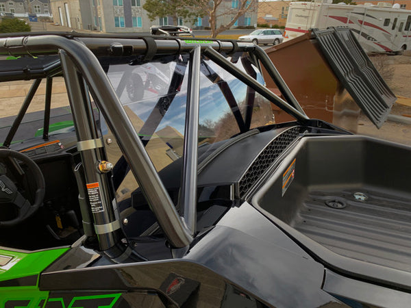 UTVZILLA tinted rear polycarbonate window for Wildcat XX with billet clamps, UV protection, and rattle-free CNC design fitment