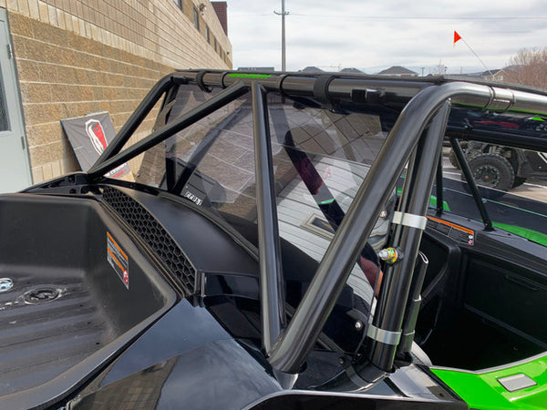 UTVZILLA tinted rear polycarbonate window for Wildcat XX with billet clamps, UV protection, and rattle-free CNC design fitment