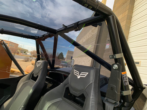 UTVZILLA tinted rear polycarbonate window for Wildcat XX with billet clamps, UV protection, and rattle-free CNC design fitment