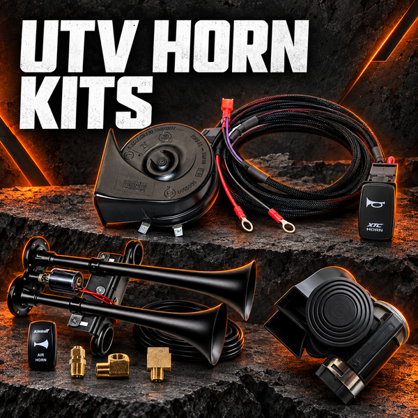 UTV horn kits featuring XTC electric horn, Kleinn air horns and WD Electronics compact horn