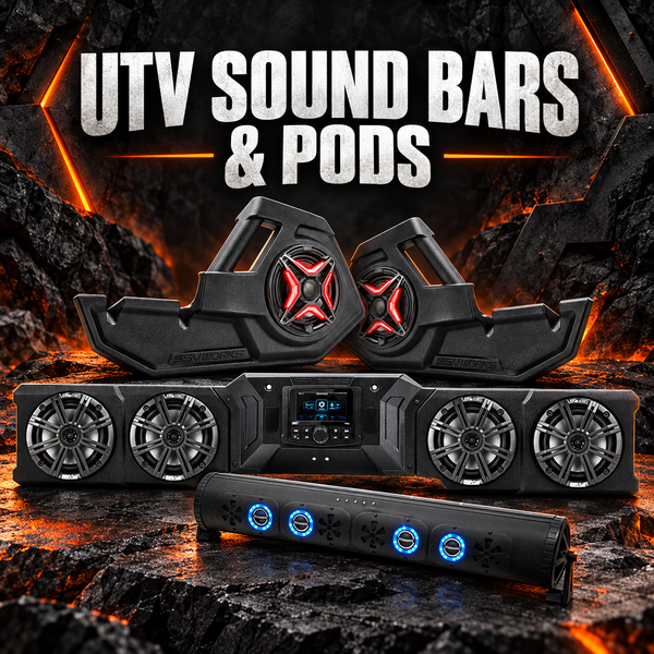 UTV sound bars and vehicle-specific speaker pods