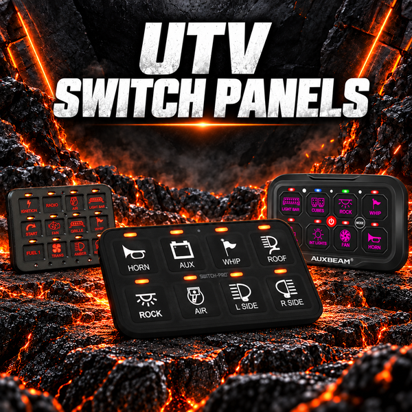 UTV switch panels from Switch-Pros and AuxBeam for side-by-side accessory control
