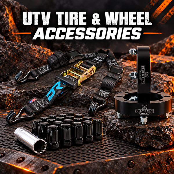 UTV tire and wheel accessories including lug nuts spacers and spare tire strap