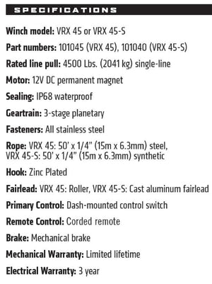WARN VRX 45-S Winch 4,500 lb – Synthetic Rope - Dunes 2 Dezert SXS