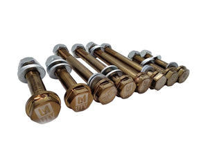 LM UTV Polaris RZR Turbo S Radius Rod Bolt Kit detail showing the laser-etched logo