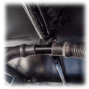 Universal billet aluminum dual helmet hose dock mount for UTVs with secure black anodized finish and dual pumper hose support