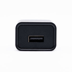 Side view of the compact Rugged Radios 110V dual USB wall charger plug used for radio gear and phone charging