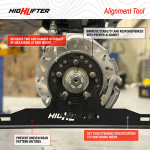 High Lifter alignment tool packaging and contents laid out for a 4, 5 and 6 lug UTV alignment kit