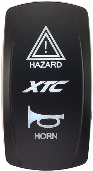 XTC Hazard Horn rocker switch cover for Contura V bodies, fits XTC, sPod, and Daystar systems, labeled and durable build