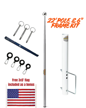 Telescopic Fiberglass Flagpole & 6" Frame Mount Kit - Dunes 2 Dezert SXS