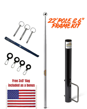 Telescopic Fiberglass Flagpole & 6" Frame Mount Kit - Dunes 2 Dezert SXS
