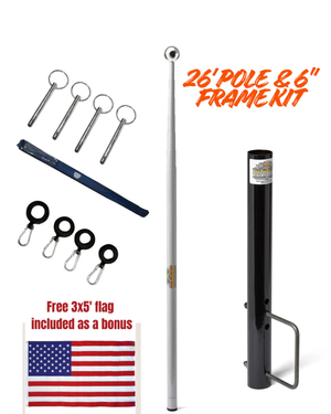 Telescopic Fiberglass Flagpole & 6" Frame Mount Kit - Dunes 2 Dezert SXS