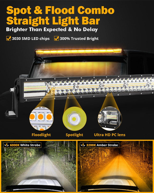 50 Inch 6 Modes White&Amber Straight Off Road Led Light Bar - Dunes 2 Dezert SXS