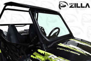 UTVZILLA RZR 170 full glass windshield with black powder-coated aluminum frame and DOT-certified safety glass