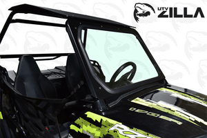 UTV Zilla Polaris RZR 170 glass windshield seen from the passenger side at an angle