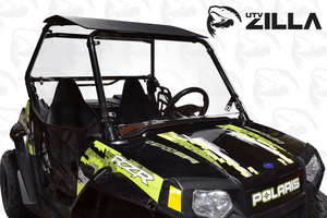 Tinted polycarbonate rear window for Polaris RZR 170 with quick strap mounting and harness access panels