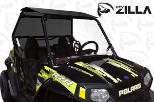 Tinted polycarbonate rear window for Polaris RZR 170 with quick strap mounting and harness access panels