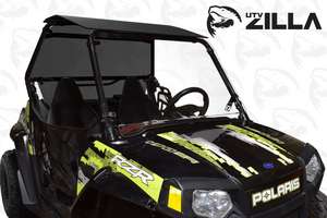 Tinted polycarbonate rear window for Polaris RZR 170 with quick strap mounting and harness access panels