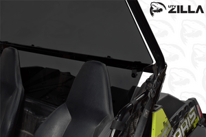 Tinted polycarbonate rear window for Polaris RZR 170 with quick strap mounting and harness access panels