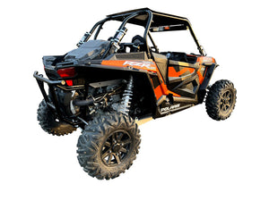 RPM RZR XP1000 2.5" E-Valve Captain’s Choice side dump exhaust with polished stainless finish and fishtail tip, 2018–2023