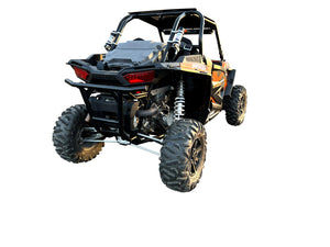 RPM RZR XP1000 2.5" E-Valve Captain’s Choice side dump exhaust with polished stainless finish and fishtail tip, 2018–2023