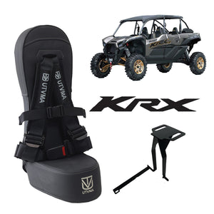 Kawasaki KRX 4 front bump seat with UTV Mountain Accessories logo and mounting bracket for 2023+ models.